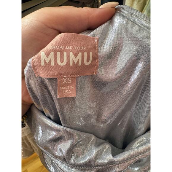 Show Me Your Mumu Genevieve One-Shoulder Wrap Mini Dress Silver Size XS - Picture 8 of 8